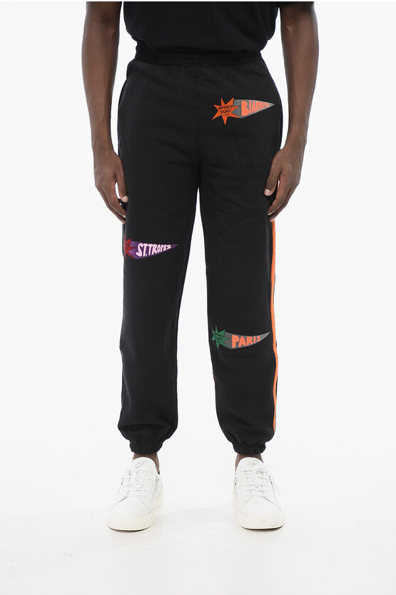 Après Surf Fleeced Cotton Oliva Joggers With Contrasting Details In Black