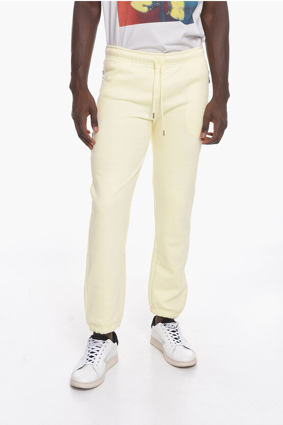 Honey Fucking Dijon Fleeced-cotton Trousers With Silver Details In White