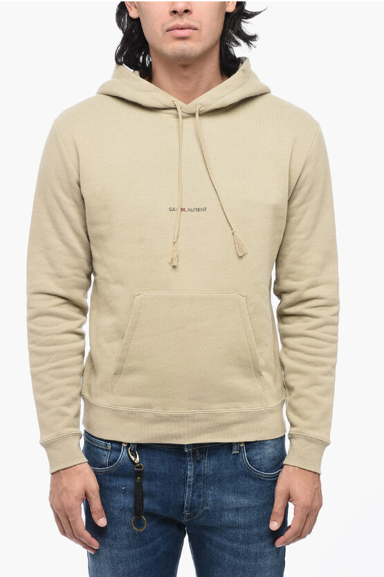 Shop Saint Laurent Fleeced Cotton Red Cube Hoodie