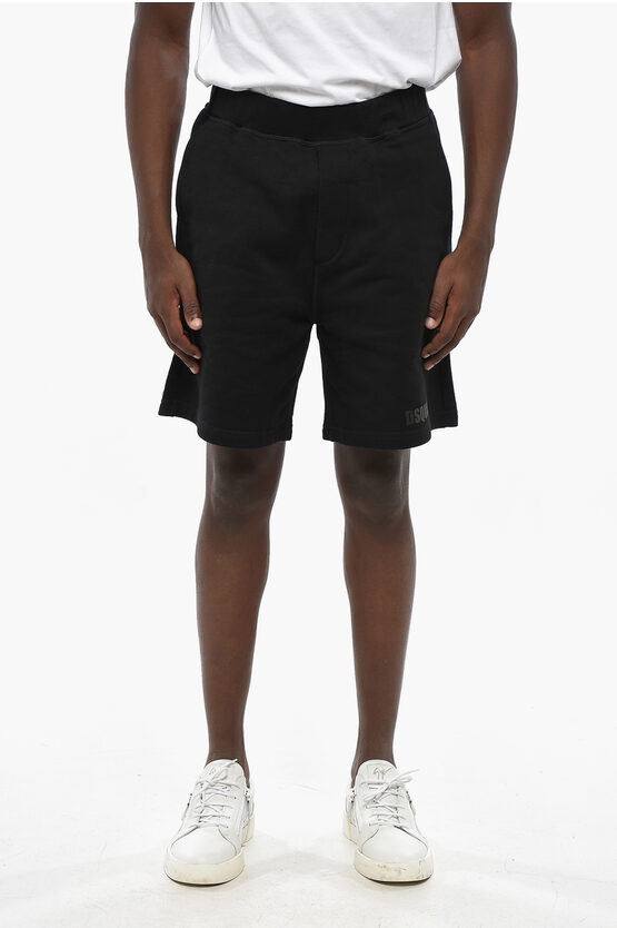 Dsquared2 Fleeced Cotton Shorts With Ton On Ton In Black