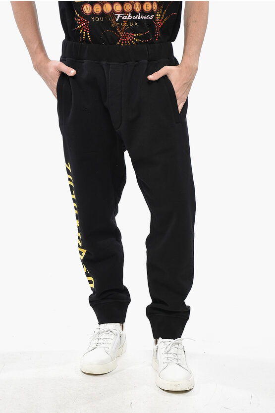 Dsquared2 Fleeced Cotton Ski Fit Joggers With Contrasting Logo In Black