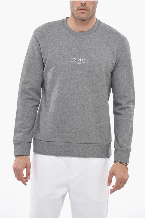 Shop Neil Barrett Fleeced Cotton Slim Fit Crew-neck Sweatshirt