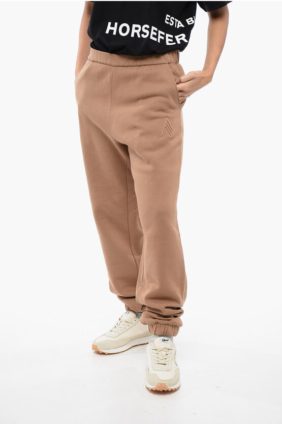 Attico Fleeced Cotton Sweatpants With Cuffs In Neutral