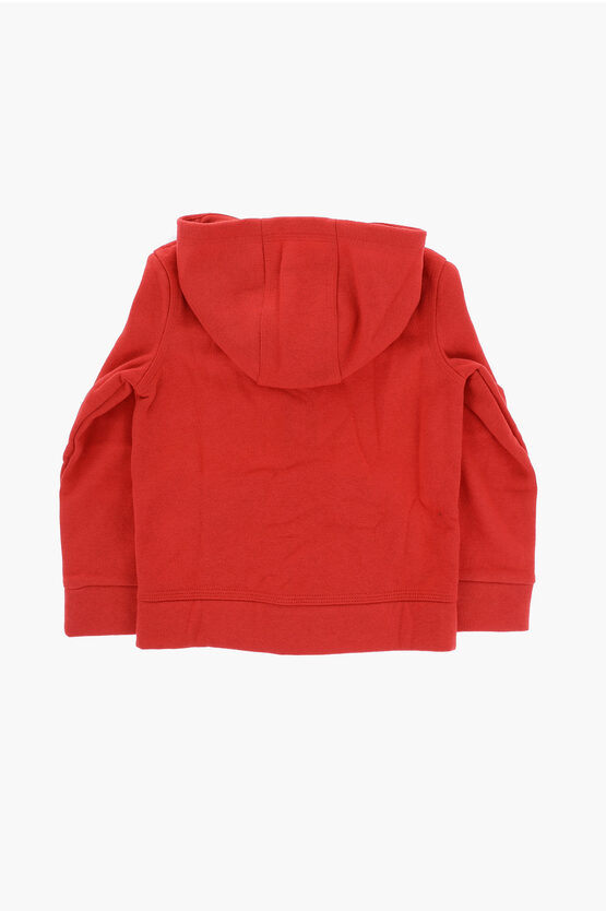 Fleeced Cotton Sweatshirt with Hood and Zip Closure