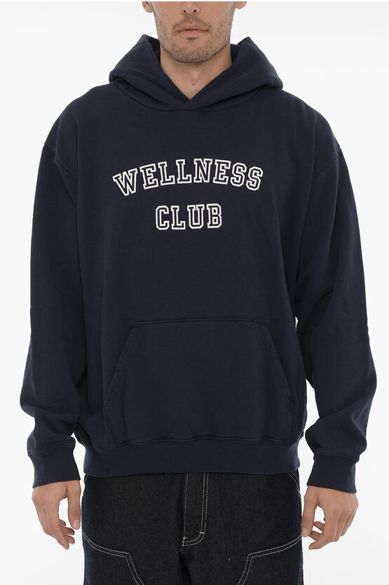 Sporty And Rich Fleeced-cotton Sweatshirt With Velvet Detail In Blue