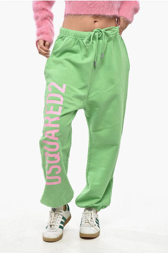 Dsquared2 Fleeced-cotton V-icon L.a. Joggers With Side Logo In Green