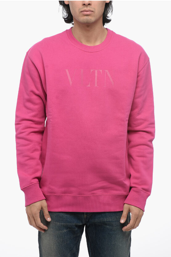 Shop Valentino Fleeced Cotton Vltn Crew Neck Sweater