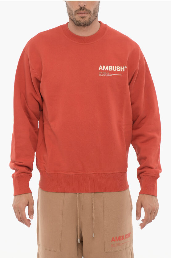 Ambush Fleeced Cotton Workshop Crew-neck Sweatshirt In Orange