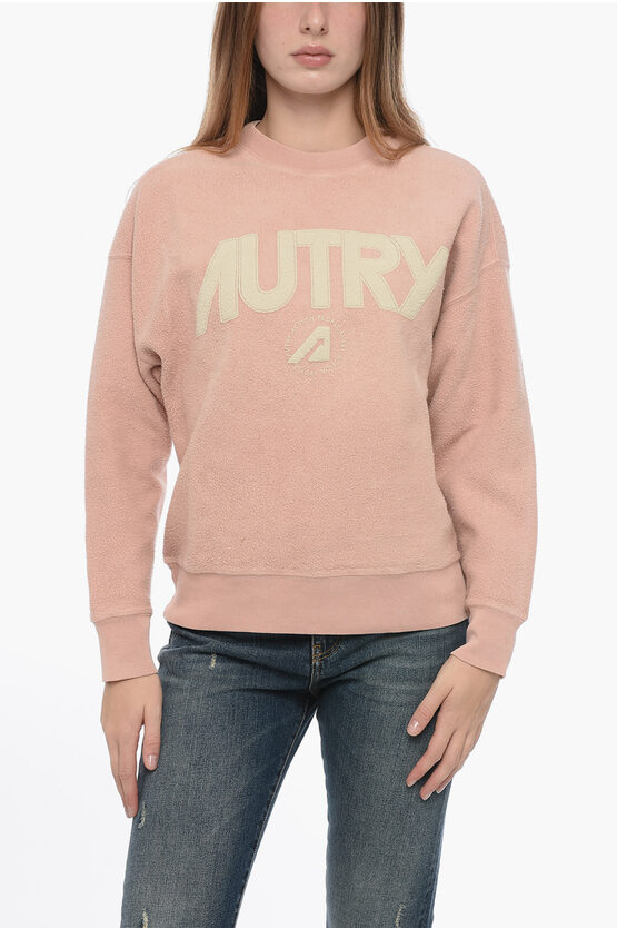 Shop Autry Fleeced Crew-neck Sweatshirt With Embroidery Logo