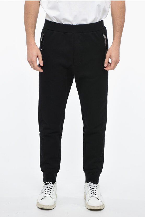 Dsquared2 Fleeced Joggers With Embossed Logo In Black
