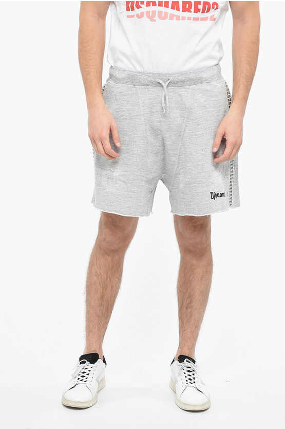 Dsquared2 Fleeced Shorts With Metal Details In Gray