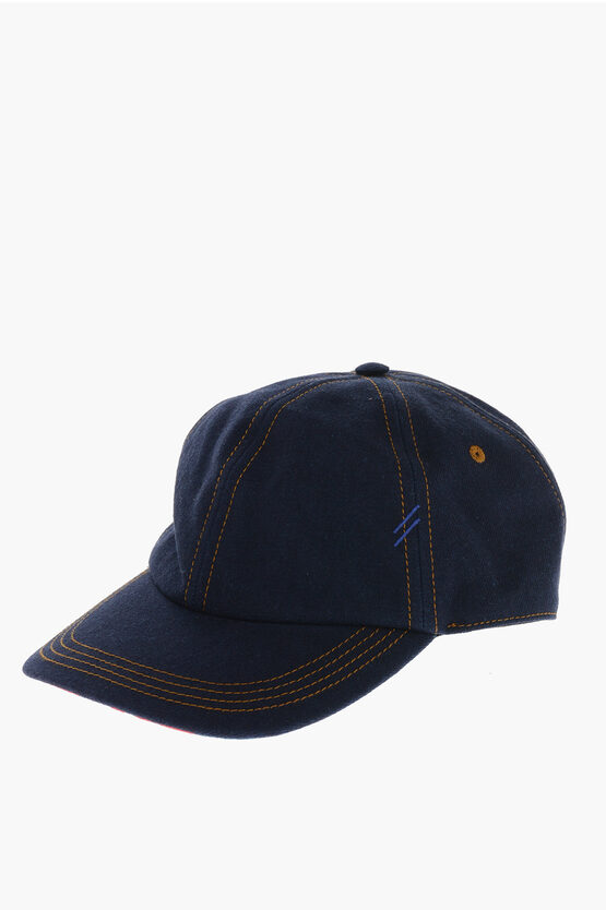 Burberry Flocked Denim Cap With Visible Stitching