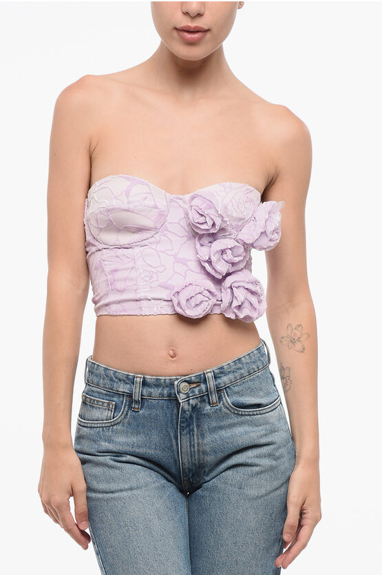 Elisabetta Franchi Flocked Fabric Bustier Top In Purple