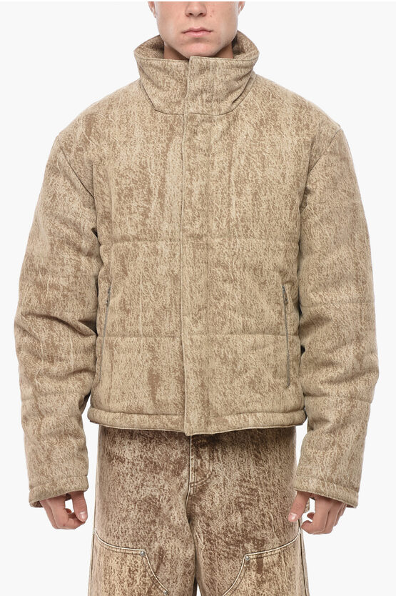 1989 Studio Flocked Fabric Padded Jacket With Embroidered Logo In Brown