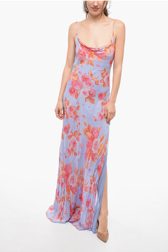 The Andamane Floral A-line Dress With Draped Neckline In Multi