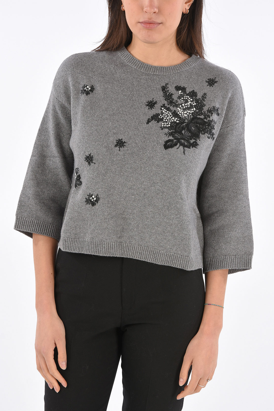 Red Valentino Floral Embroidered ¾ Sleeve Sweater women Glamood