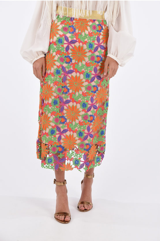 Floral Embroidered High Waist Midi Skirt Floral Embroidered High Waist Midi Skirt