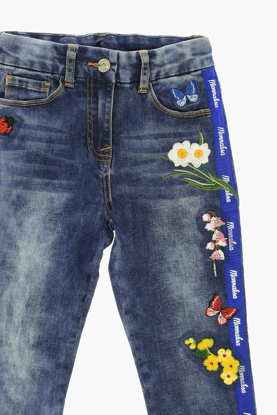 Monnalisa Floral Embroidered Jeans 여자 아동 - Glamood Outlet