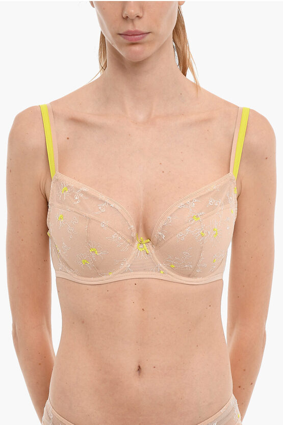 Maison Lejaby Floral-embroidery Bra In Brown