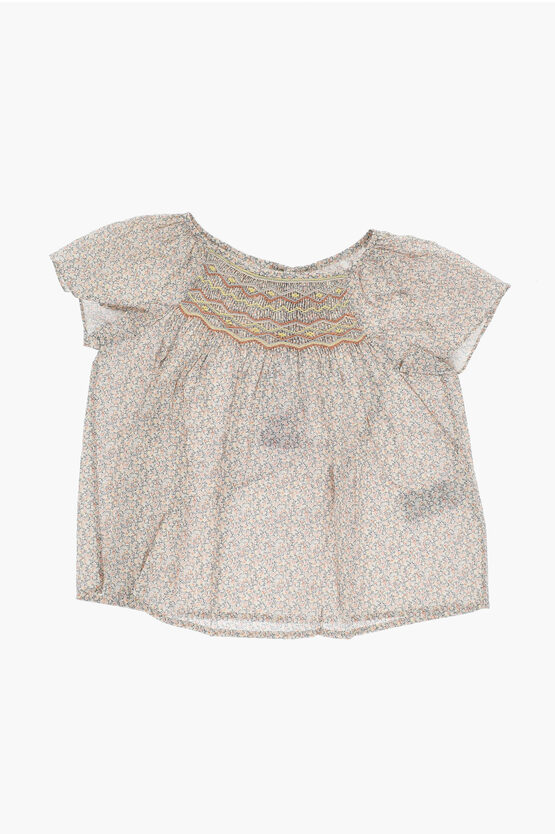 BONPOINT FLORAL-MOTIF BLOUSE WITHFRONT DRAPED