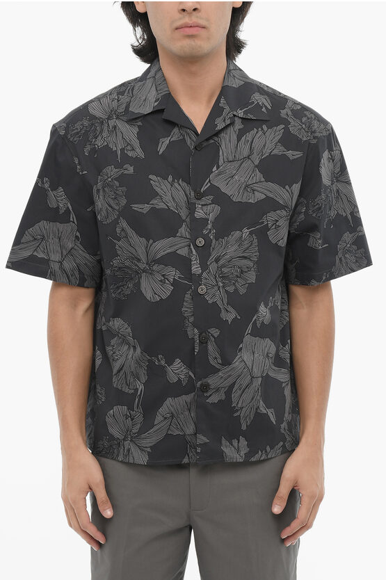 Shop Neil Barrett Floral-motif Boxy Fit Shirt With Hidden Closure