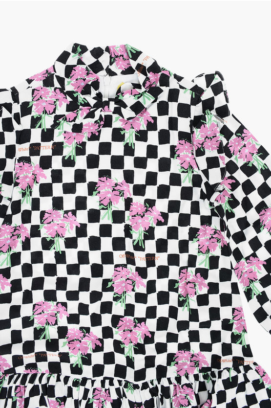 floral motif checked dress