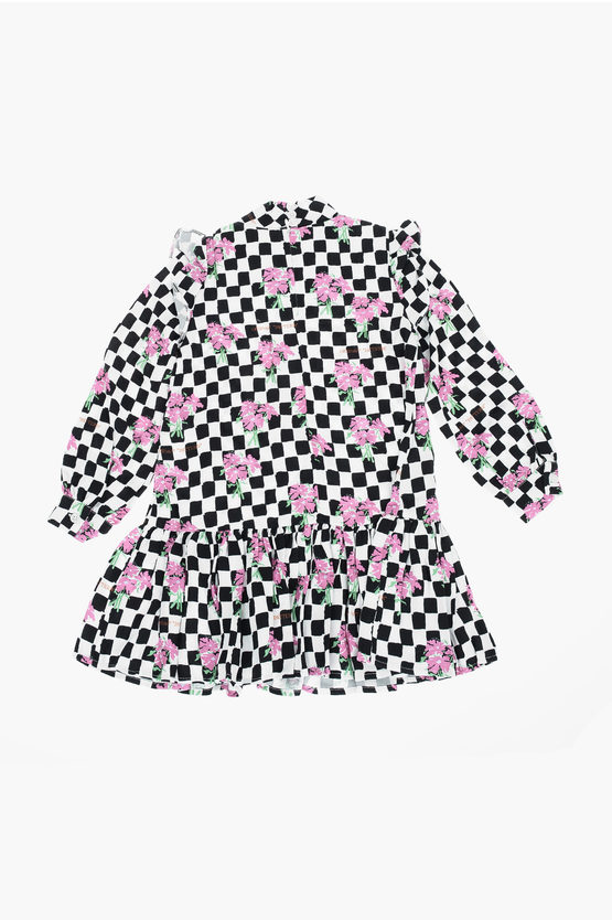 floral motif checked dress