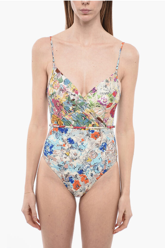 Zimmermann Floral-motif Clover Wrap One-piece Swimsuit In Multi