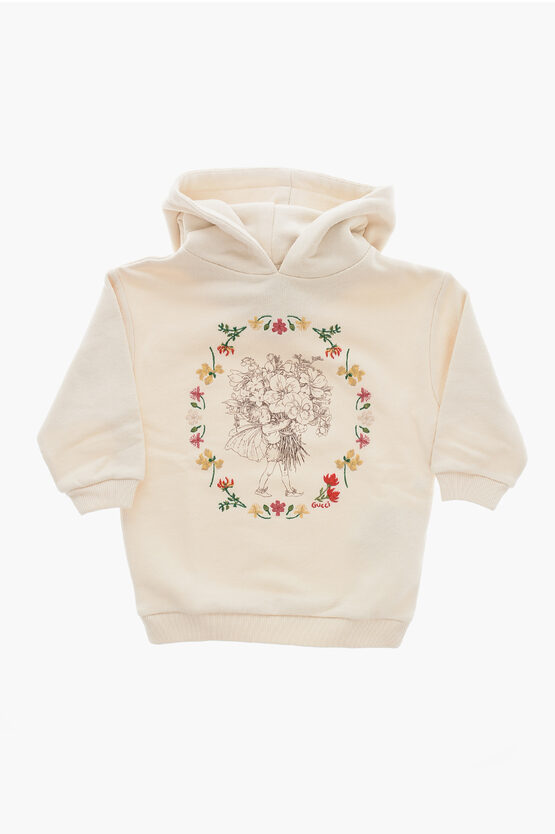 Gucci Floral-motif Cotton Hoodie In Neutral