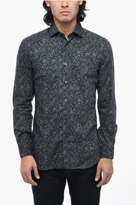 BARBA NAPOLI FLORAL-MOTIF SHIRT WITH SPREAD COLLAR 