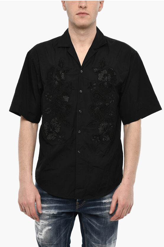 Dsquared2 Floral-motif Short Sleeve Shirt With Rhinestone