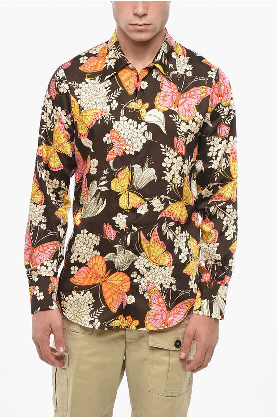 Dsquared2 Floral-motif Shorts Sleeve Shirt In Multi