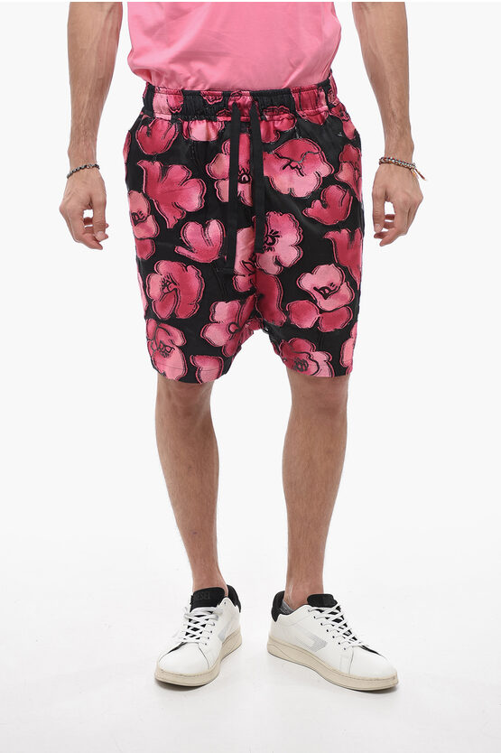 4sdesigns Floral-motif Two-tone Shorts In Pink