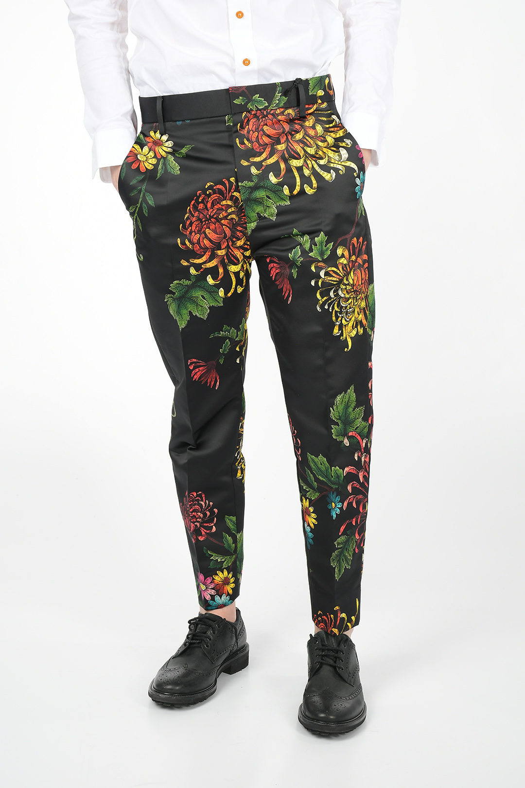 A splashed red, yellow & blue floral jacquard Gurkha pant with side -  Afrikrea