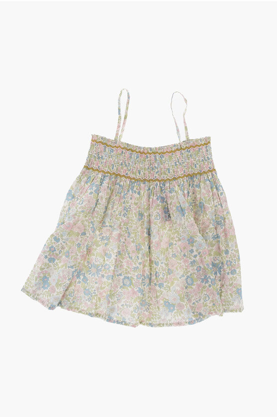 Bonpoint Floral Patterned Apolline Top With Back Buttoning And Pleate In Neutral