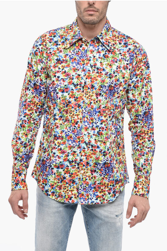 Dsquared2 Floral Patterned Bob Cotton Shirt In Multi