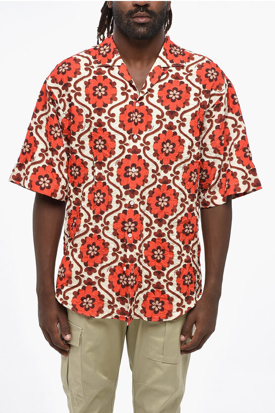 Dsquared2 Floral Patterned Bowling Shirt With Wrinkled Effect In Multi