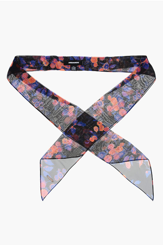 Dsquared2 Floral Patterned Chiffon Slim Foulard