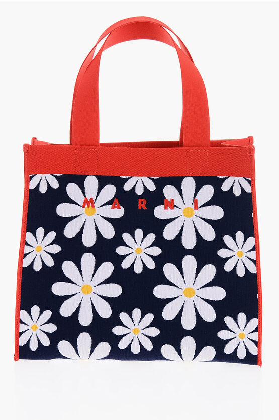 Marni Floral Patterned Daisy Canvas Tote Bag In Multi