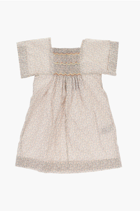 Bonpoint Floral Patterned Dress With Draped Front In Neutral