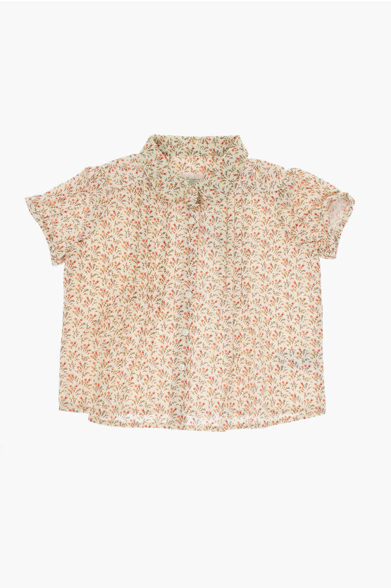 Bonpoint Floral Patterned Fiammetta Shirt With Pleats On The Chest