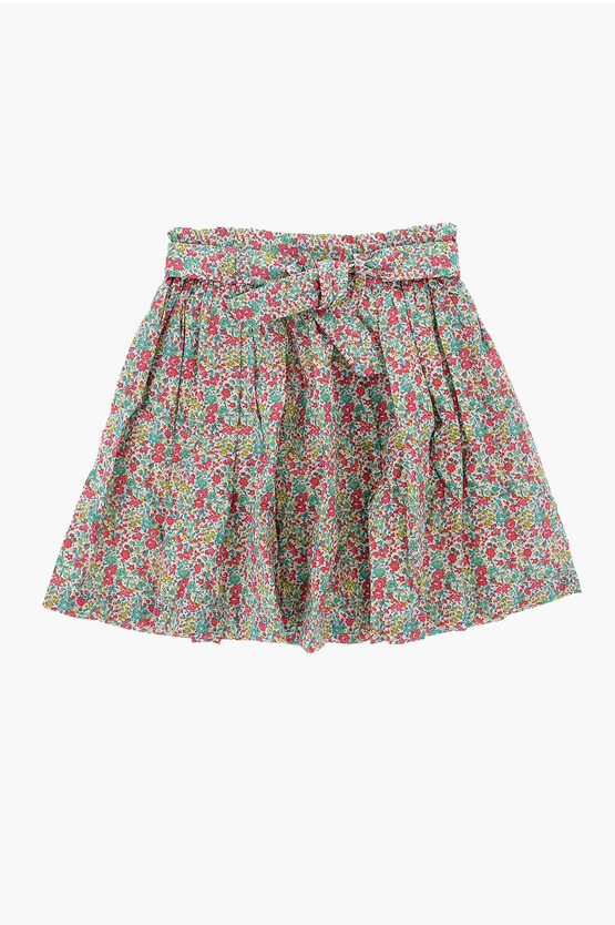 Bonpoint Floral Patterned Flared Skirt With Belt In Multi