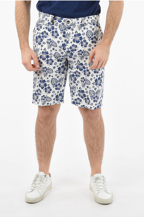 Altea Floral Patterned Flax And Cotton Milano Shorts In Blue