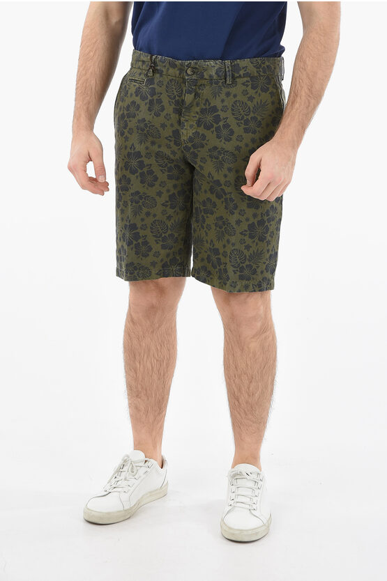 Altea Floral Patterned Flax And Cotton Milano Shorts In Green