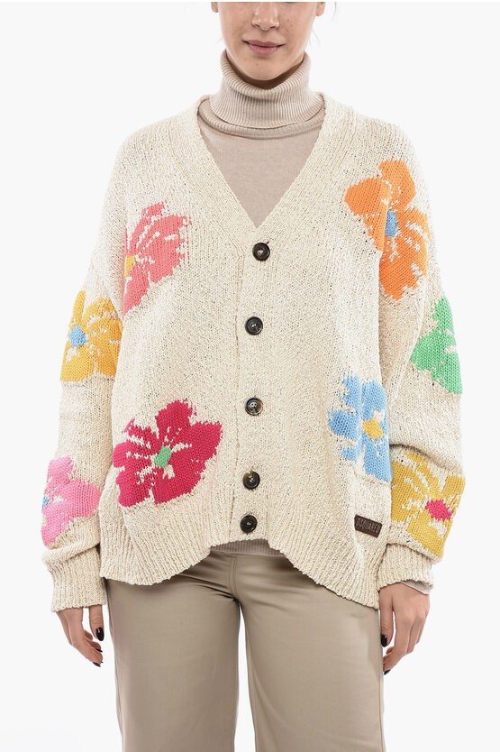 Shop Dsquared2 Floral Patterned Hybiscus Oversized Cardigan