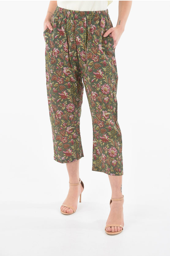 By Walid Floral Patterned Juan Cropped Trousers In Green