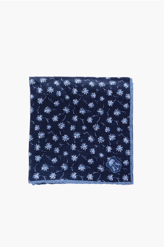 Corneliani Floral Patterned Linen Pocket Square In Blue