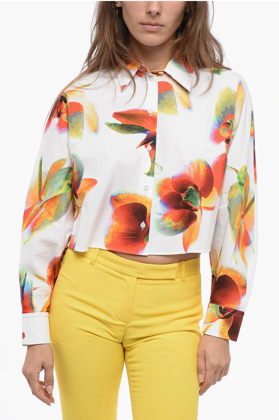 Shop Alexander Mcqueen Floral Patterned Popeline Crop Shirt