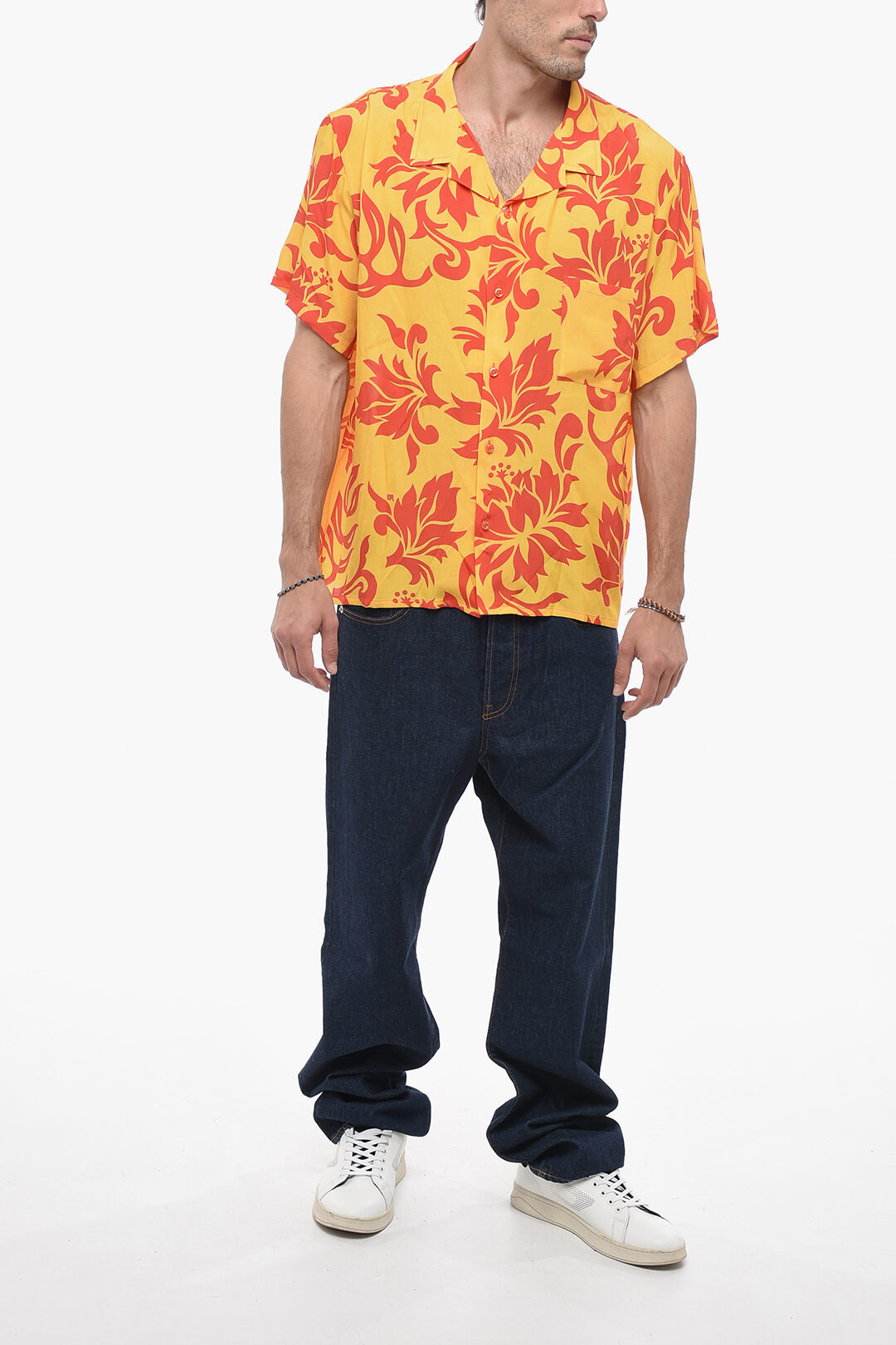 Erl Floral Patterned Short Sleeve UNISEX Shirt with Breast Pocket 