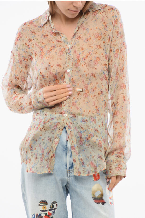 Dsquared2 Floral Patterned Silk Chiffon Shirt